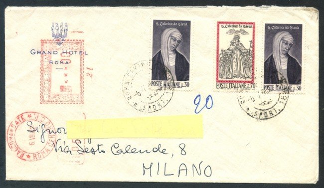 1962 - REPUBBLICA - S.CATERINA DA SIENA - BUSTA RACCOMANDATA - LOTTO/28995