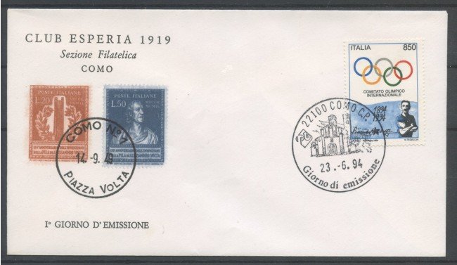1994 - REPUBBLICA - LOTTO/38987 - COMITATO OLIMPICO - BUSTA FDC