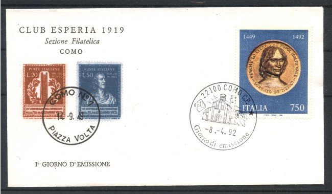 1992 - REPUBBLICA - LOTTO/39044 - LORENZO DE MEDICI - BUSTA FDC