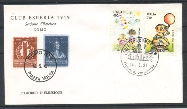 1991 - REPUBBLICA - LOTTO/39064 - DIRITTI DELL'INFANZIA 2v. - BUSTA FDC