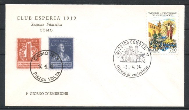 1994 - REPUBBLICA - LOTTO/38975 - PROCESSIONE DI TARQUINIA - BUSTA FDC