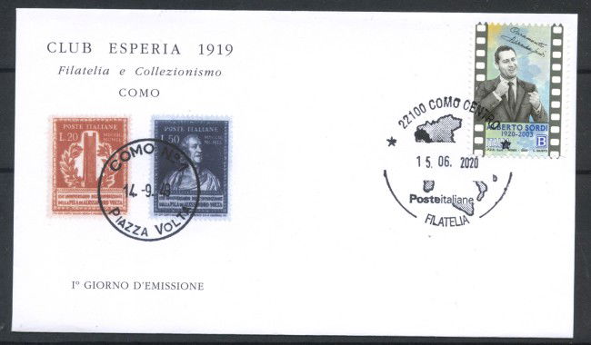 2020 - ITALIA REPUBBLICA - ALBERTO SORDI - BUSTA FDC - LOTTO/36373