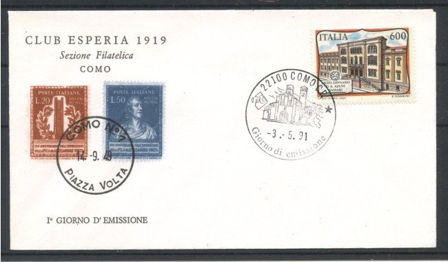1991 - REPUBBLICA - LOTTO/39062 - SCUOLE D'ITALIA - BUSTA FDC