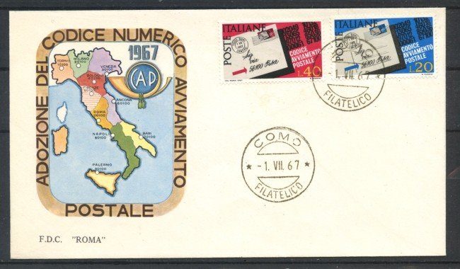 1967 - REPUBBLICA - LOTTO/39173 - CODICE POSTALE - FDC ROMA