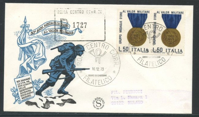 1973 - REPUBBLICA - MEDAGLIE AL VALORE MILITARE - BUSTA FDC FILAGRANO VIAGGIATA - LOTTO/27548