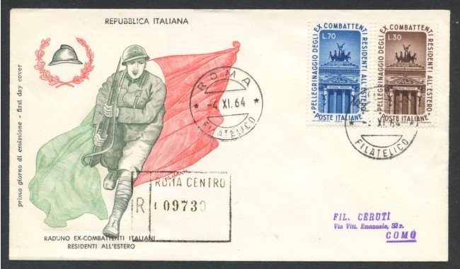 1964 - REPUBBLICA - EX COMBATTENTI - BUSTA FDC VIAGGIATA - LOTTO/27770