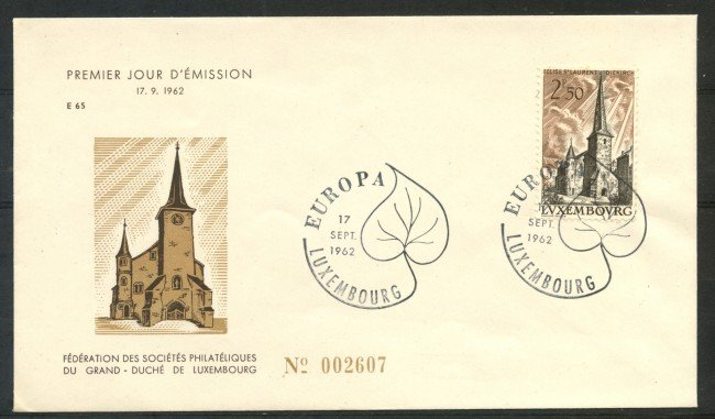 1962 - LUSSEMBURGO - CHIESA DI SAN LORENZO - BUSTA FDC - LOTTO/29553