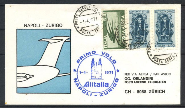 1971 - TEMATICA AEREA - LOTTO/41488 - PRIMO VOLO NAPOLI ZURIGO - BUSTA