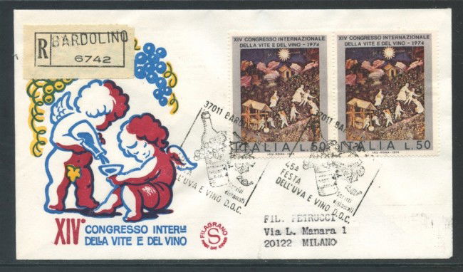 1974 - REPUBBLICA - VITE E VINO - BUSTA FDC FILAGRANO  VIAGGIATA - LOTTO/27454