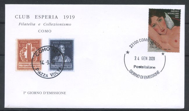 2020 - ITALIA REPUBBLICA - AMEDEO MODIGLIANI - BUSTA FDC - LOTTO/36361