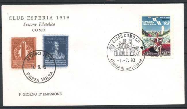 1993 - REPUBBLICA - LOTTO/39028 - CAMPIONATI DI CANOA - BUSTA FDC