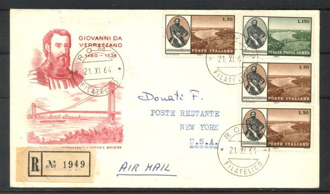 1964 - REPUBBLICA - LOTTO/42532 - PONTE GIOVANNI DA VERRAZZANO - FDC VIAGGIATA