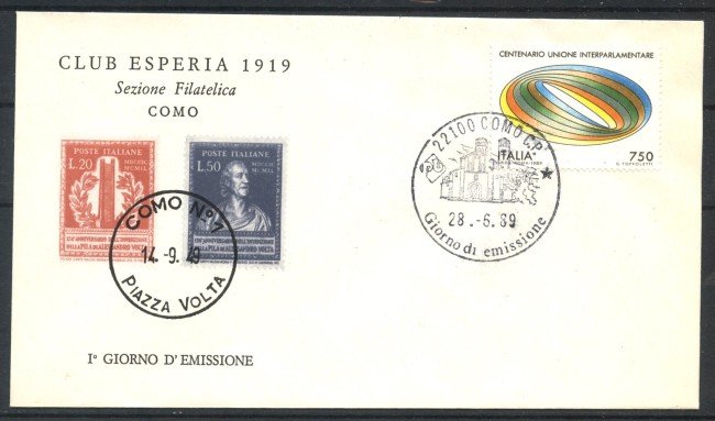 1989 - REPUBBLICA - LOTTO/39098 - UNIONE INTERPARLAMENTARE - BUSTA FDC