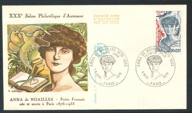 1976 - FRANCIA - ANNA NOAILLES - BUSTA FDC - LOTTO/25856