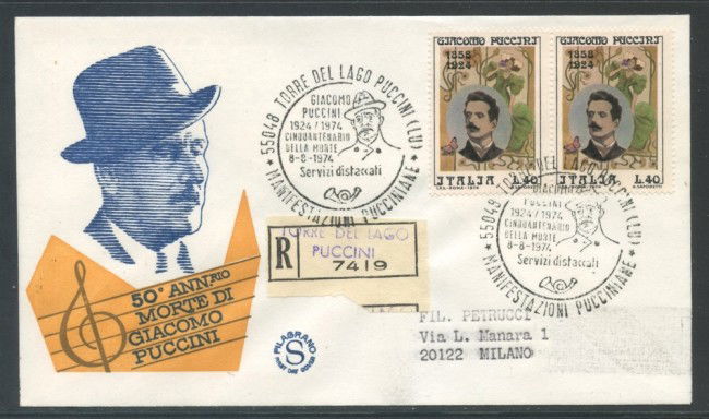 1974 - REPUBBLICA - GIACOMO PUCCINI - BUSTA FDC FILAGRANO VIAGGIATA - LOTTO/27448