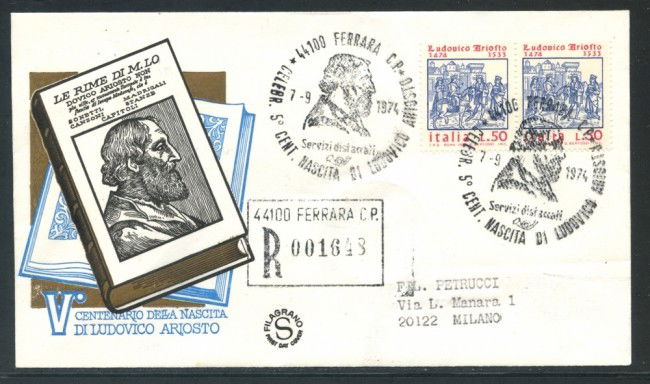1974 - REPUBBLICA - LUDOVICO ARIOSTO - BUSTA FDC FILAGRANO - LOTTO/27450