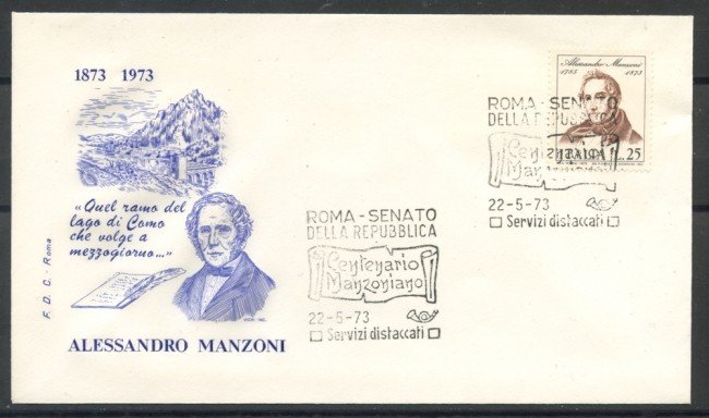 1973 - REPUBBLICA - ALESSANDRO MANZONI - BUSTA FDC ROMA - LOTTO/27519A
