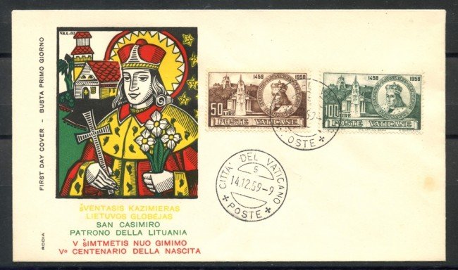 1959 - VATICANO - SAN CASIMIRO - BUSTA FDC RODIA - LOTTO/27707