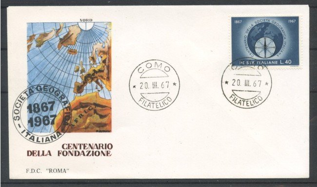 1967 - REPUBBLICA - LOTTO/39175 - SOCIETA' GEOGRAFICA - FDC ROMA