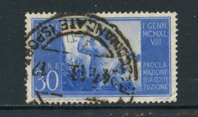 1948 - ITALIA REPUBBLICA - 30 LIRE COSTITUZIONE FILIGRANA NORMALE SINISTRA - USATO - LOTTO/25228B