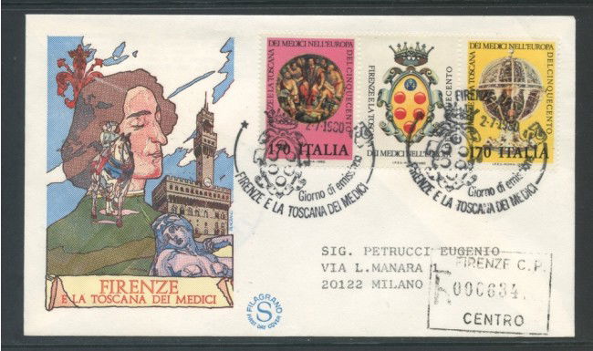 1980 - REPUBBLICA - FIRENZE E I MEDICI - BUSTA FDC FILAGRANO VIAGGIATA - LOTTO/27407