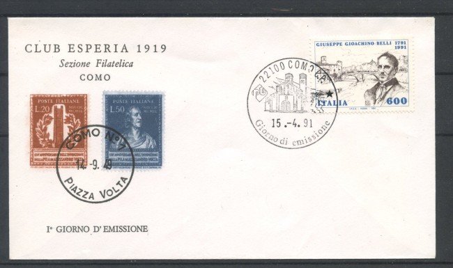 1991 - REPUBBLICA - LOTTO/39060 - GIOACCHINO BELLI - BUSTA FDC