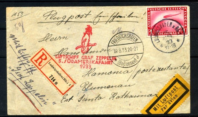 1933 - GERMANIA - LOTTO/42261 - GRAF ZEPPELIN LZ 127 - TERZO VIAGGIO IN AMERICA DEL SUD