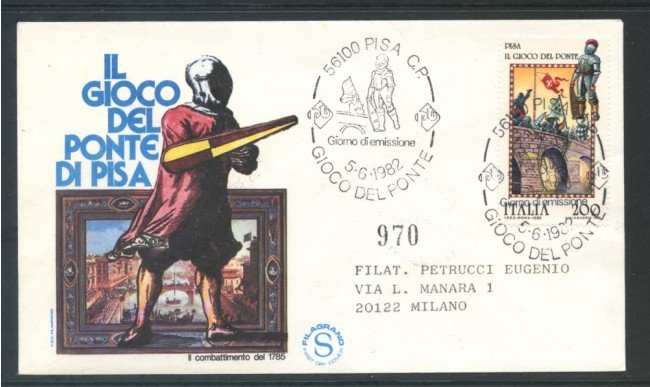 1982 - REPUBBLICA - FOLCLORE GIOCO DEL PONTE - FDC FILAGRANO VIAGGIATA - LOTTO/18469A