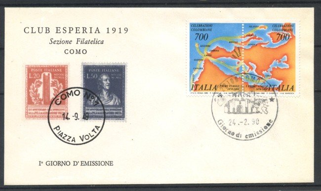 1990 - REPUBBLICA - LOTTO/39072 - CELEBRAZIONI COLOMBIANE - BUSTA FDC