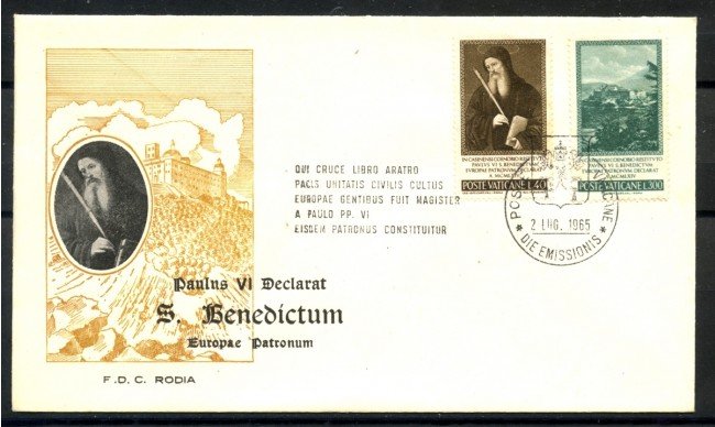 1965 - VATICANO - SAN BENEDETTO - BUSTA FDC RODIA - LOTTO/27660