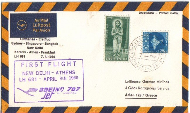 INDIA - 1966 - LBF/3244 -  PRIMO VOLO LUFTHANSA  NEW DELHI /ATENE