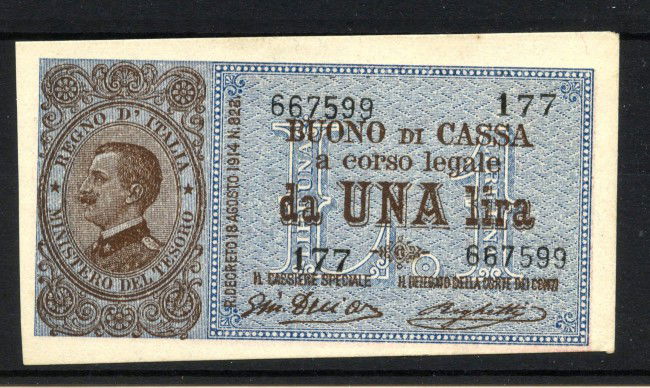1917 - REGNO - LOTTO/47460 - BUONO DA 1 LIRA VITTORIO EMANUELE III°