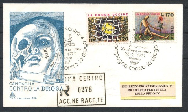 1977 - REPUBBLICA - LOTTO/39138 - CONTRO LA DROGA - FDC CAPITOLIUM