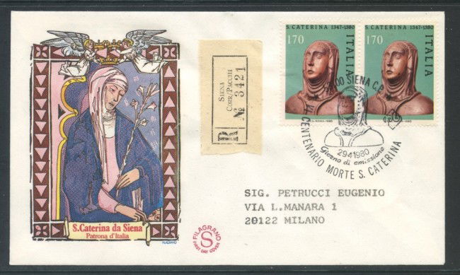 1980 - REPUBBLICA - SANTA CATERINA - BUSTA FDC FILAGRANO VIAGGIATA - LOTTO/27399