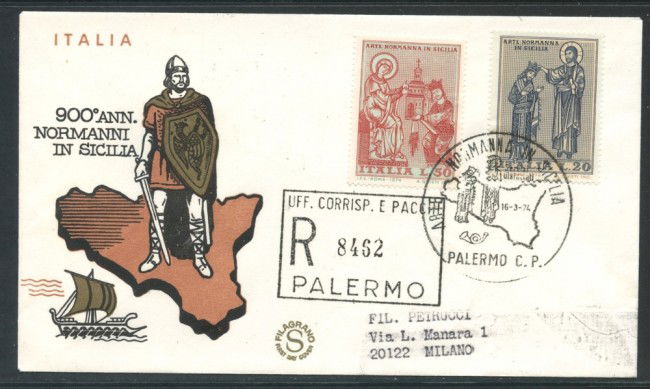 1974 - REPUBBLICA - ARTE NORMANNA - BUSTA FDC FILAGRANO VIAGGIATA - LOTTO/27425
