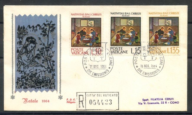 1964 - VATICANO - NATALE . BUSTA FDC SILIGATO VIAGGIATA - LOTTO/27680