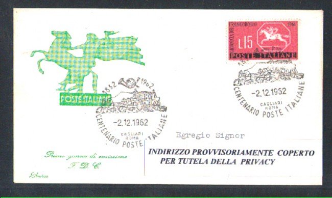 1962 - LBF/3495A - ITALIA - CENTENARIO POSTE ITALIANE DILIGENZA POSTALE - BUSTA