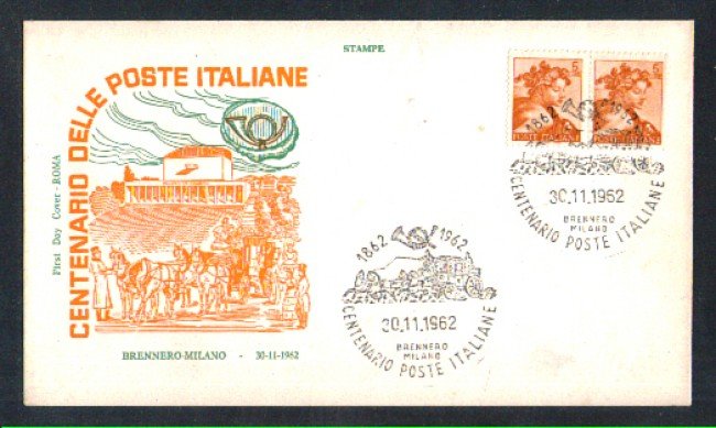 1962 - LBF/3501 - ITALIA - CENTENARIO POSTE ITALIANE DILIGENZA POSTALE - BUSTA