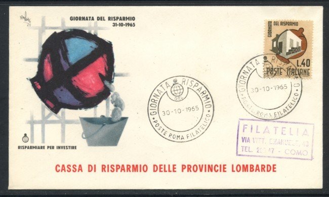 1965 - REPUBBLICA - GIORNATA DEL RISPARMIO - BUSTA FDC - LOTTO/28603