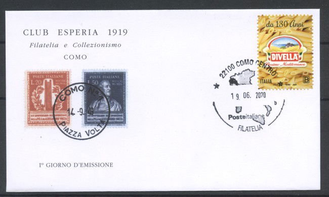 2020 - ITALIA REPUBBLICA - PASTA DIVELLA - BUSTA FDC - LOTTO/36374