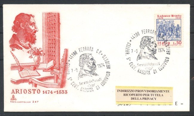 1974 - REPUBBLICA - LOTTO/39143 - LUDOVICO ARIOSTO - FDC CAPITOLIUM