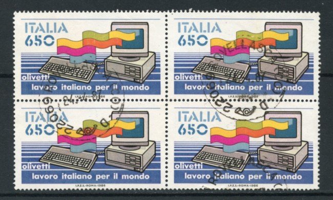 1986 - LOTTO/15486 - REPUBBLICA - 650 LIRE OLIVETTI - QUARTINA USATI