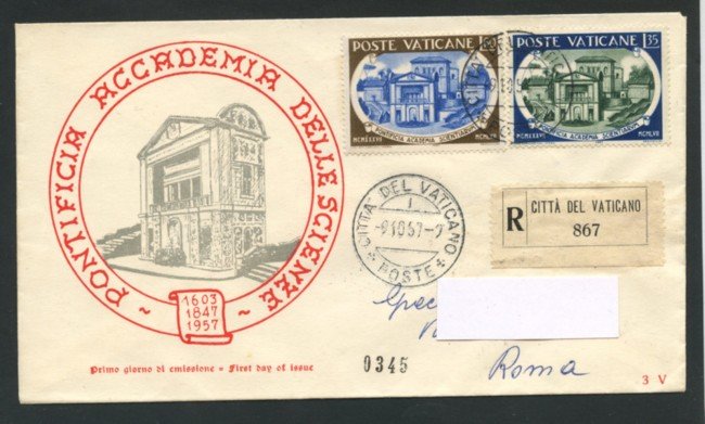 1957 - LOTTO/16198 - VATICANO -  PONTIFICIA ACCADEMIA - BUSTA FDC
