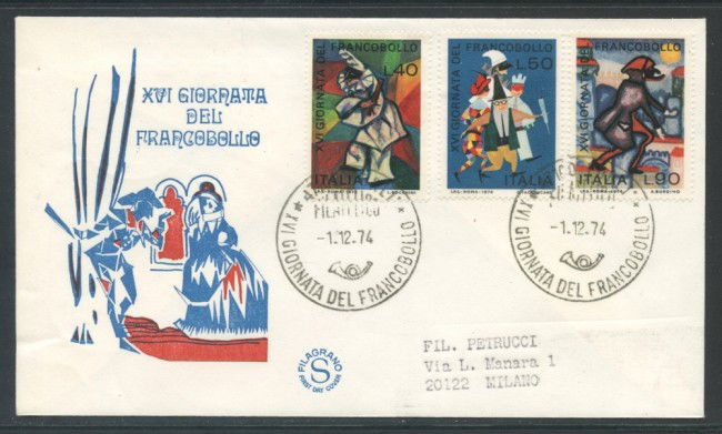 1974 - REPUBBLICA - GIORNATA DEL FRANCOBOLLO - BUSTA FDC FILAGRANO VIAGGIATA - LOTTO/27472