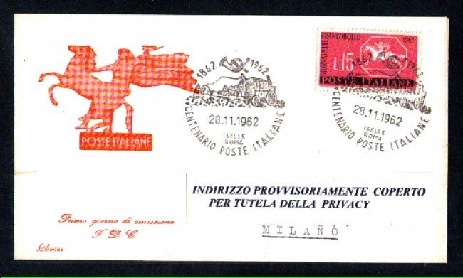 1962 - LBF/3494 - ITALIA - CENTENARIO POSTE ITALIANE  DILIGENZA POSTALE - BUSTA