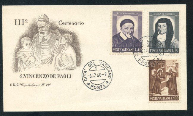 1960 - VATICANO - S.VINCENZO E S. LUISA MARILLAC  2v. - BUSTA FDC - LOTTO/25398