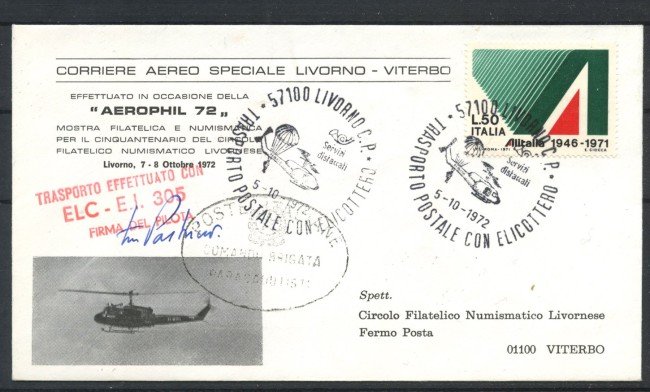 1972 - ITALIA - LOTTO/41652 - CORRIERE AEREO SPECIALE LIVORNO VITERBO - BUSTA