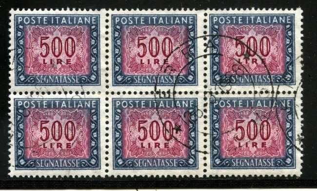 1961 - REPUBBLICA 500 LIRE SEGNATASSE - BLOCCO DI 6 ESEMPLARI USATI - LOTTO/32173