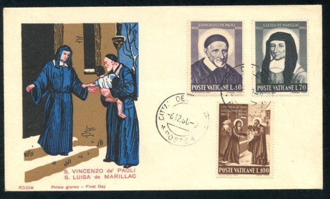 1960 - VATICANO - S.VINCENZO E S. LUISA MARILLAC 2v. - BUSTA FDC - LOTTO/25398A