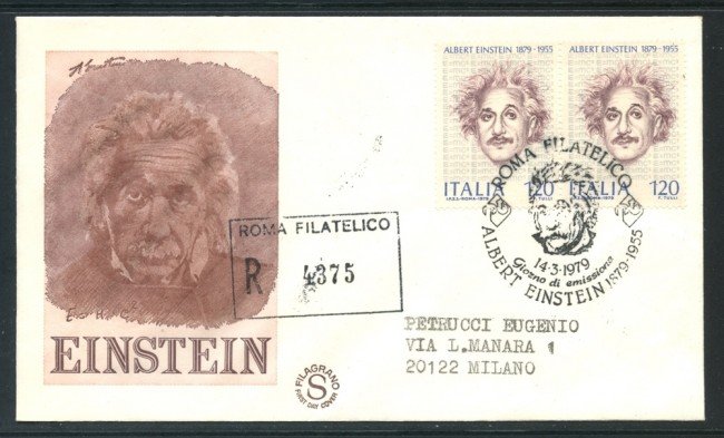 1979 - REPUBBLICA - ALBERT EINSTEIN - BUSTA FDC FILAGRANO VIAGGIATA - LOTTO/27358